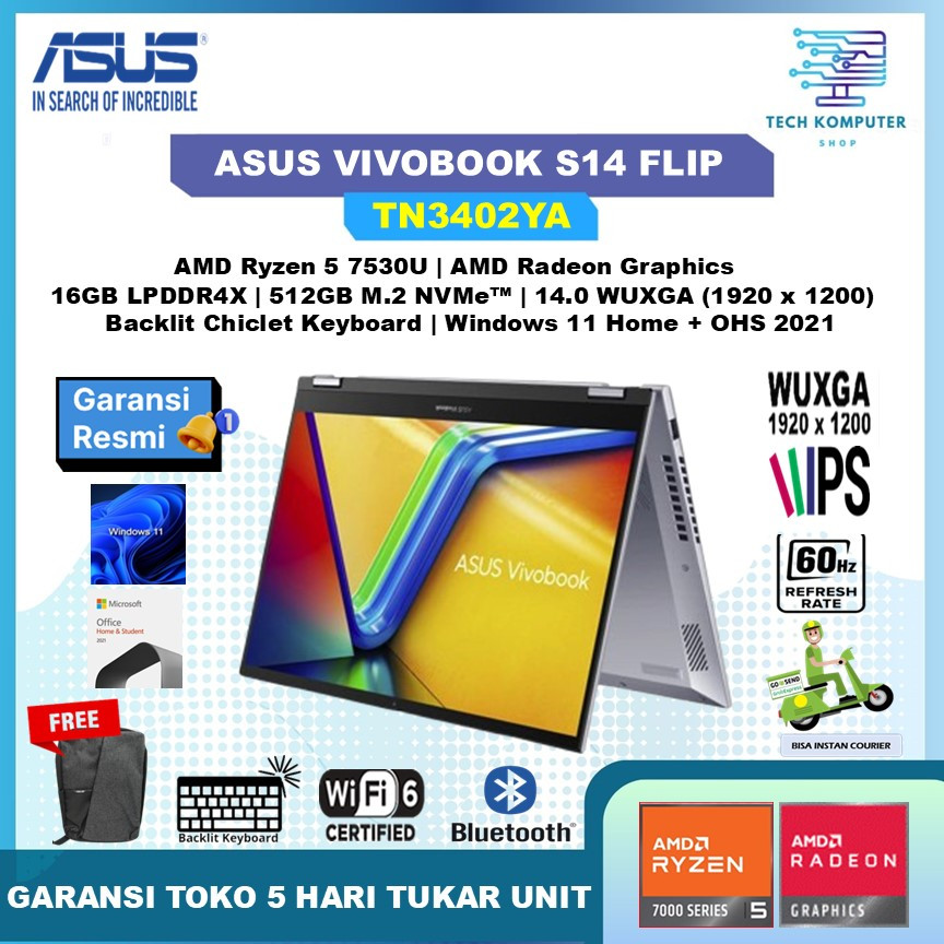 ASUS Vivobook S14 FLIP TN3402YA Touch Amd Ryzen 5 7430U 16GB 512GB OHS W11