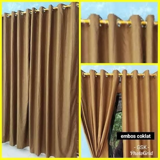 [ 2 pcs ] Gorden Coklat susu / coksu ukuran  100x230 cm smokering polos emboss kordeng jendela atau 