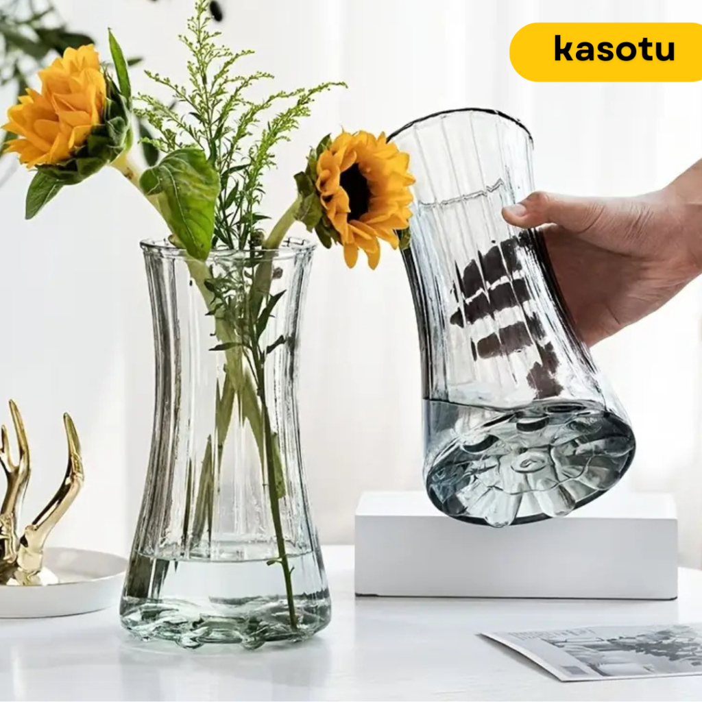Vas Vase Bunga Kaca Aesthetic Ruang Tamu Mewah Gold Bening Besar Tinggi Kering Basah