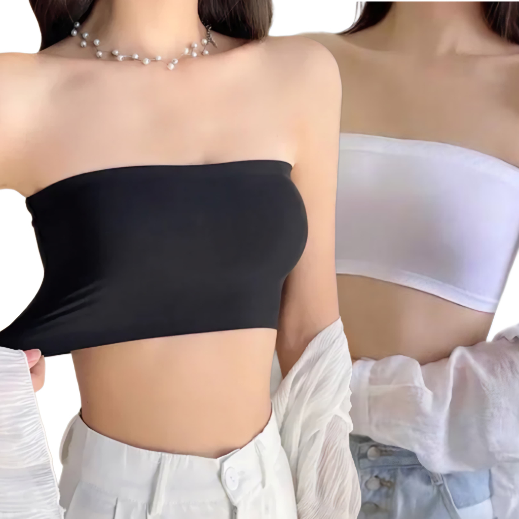 CHERON 23950 - KEMBEN PENDEK POLOS ( NON CUP BRA ) TANPA TALI BAHAN SPANDEK PEREMPUAN WARNA PUTIH HI