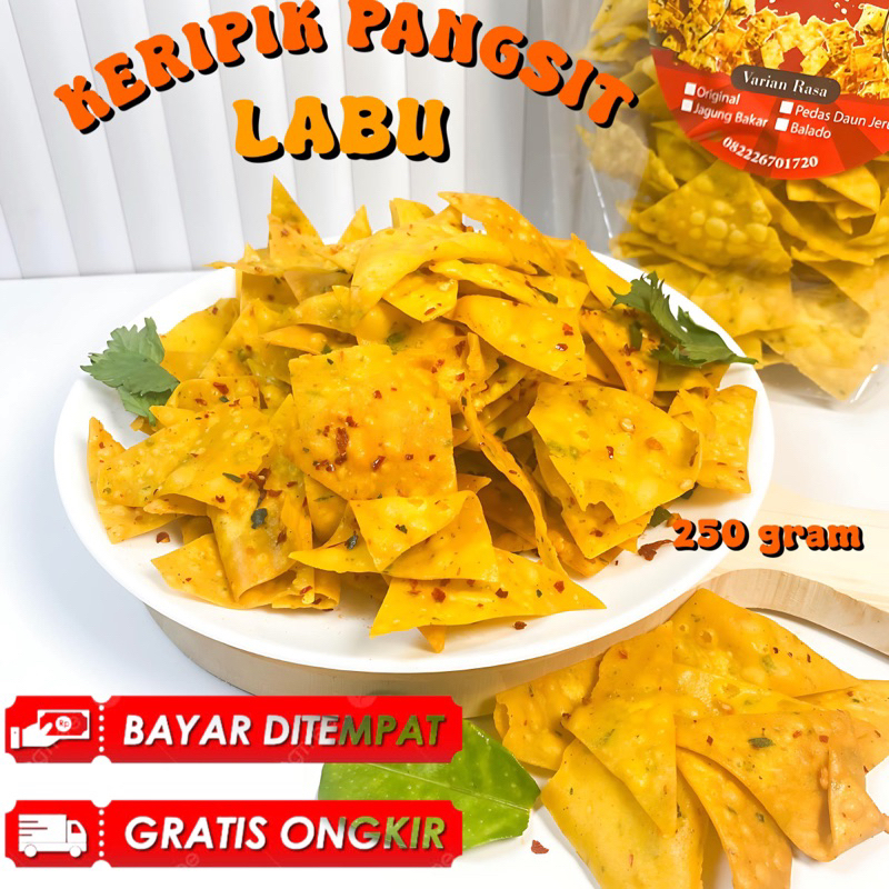 

KERIPIK PANGSIT LABU KUNING 250 gram / KERIPIK BAWANG