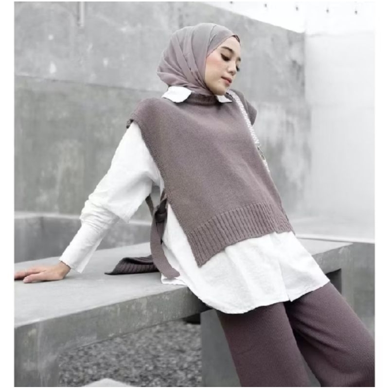 F ( F6 ) OUTER VEST RAJUT TALI PINGGIR / ROMPI RAJUT