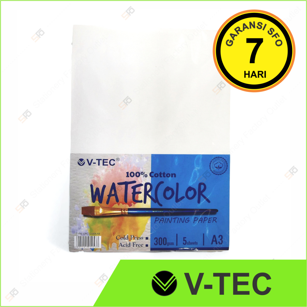Kertas Gambar Cat Air A3 V-Tec 300gsm - Watercolor Painting Paper WCB