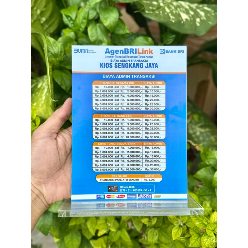 

BISA CUSTOM BIAYA TARIF DAN NAMA AGEN AKRILIK MEJA AGEN BRI BRILINK UKURAN 15x20 BAHAN TEBAL
