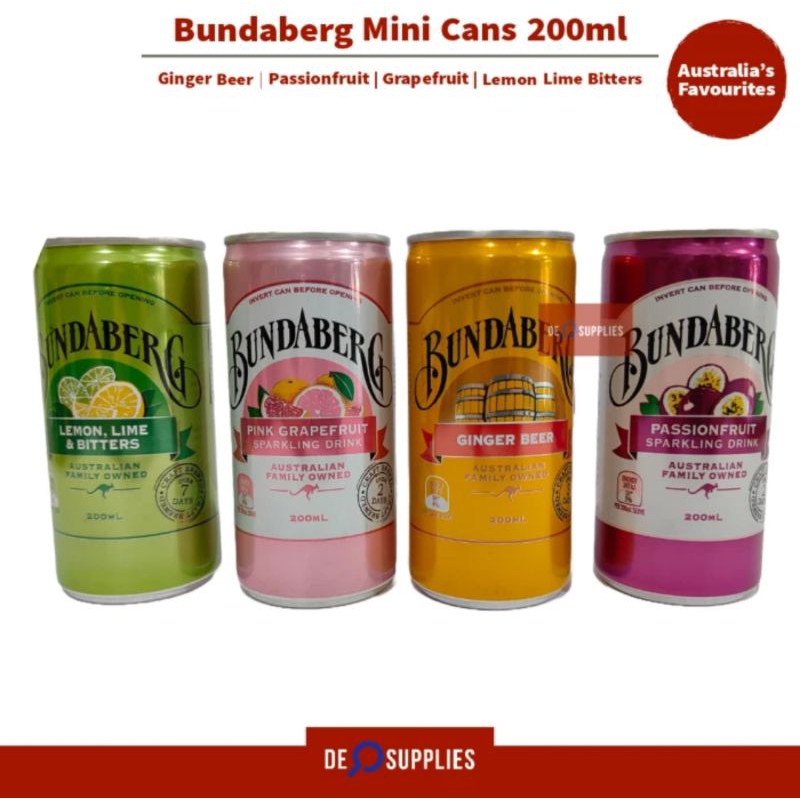 

Bundaberg Can Ginger Beer - Passionfruit - Lemon Lime - Grapefruit 200ml - Minuman Kaleng Sparkling Drink Australia Soft Drink