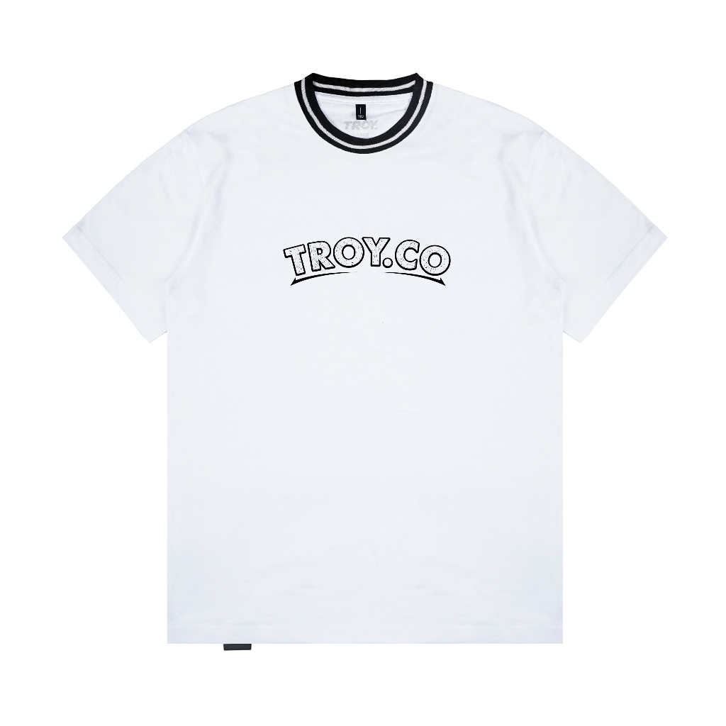 Troy Company Neck Strip Tshirt White Petra Noir - Kaos Lengan Pendek Kaos Putih KST 3038-2B1W
