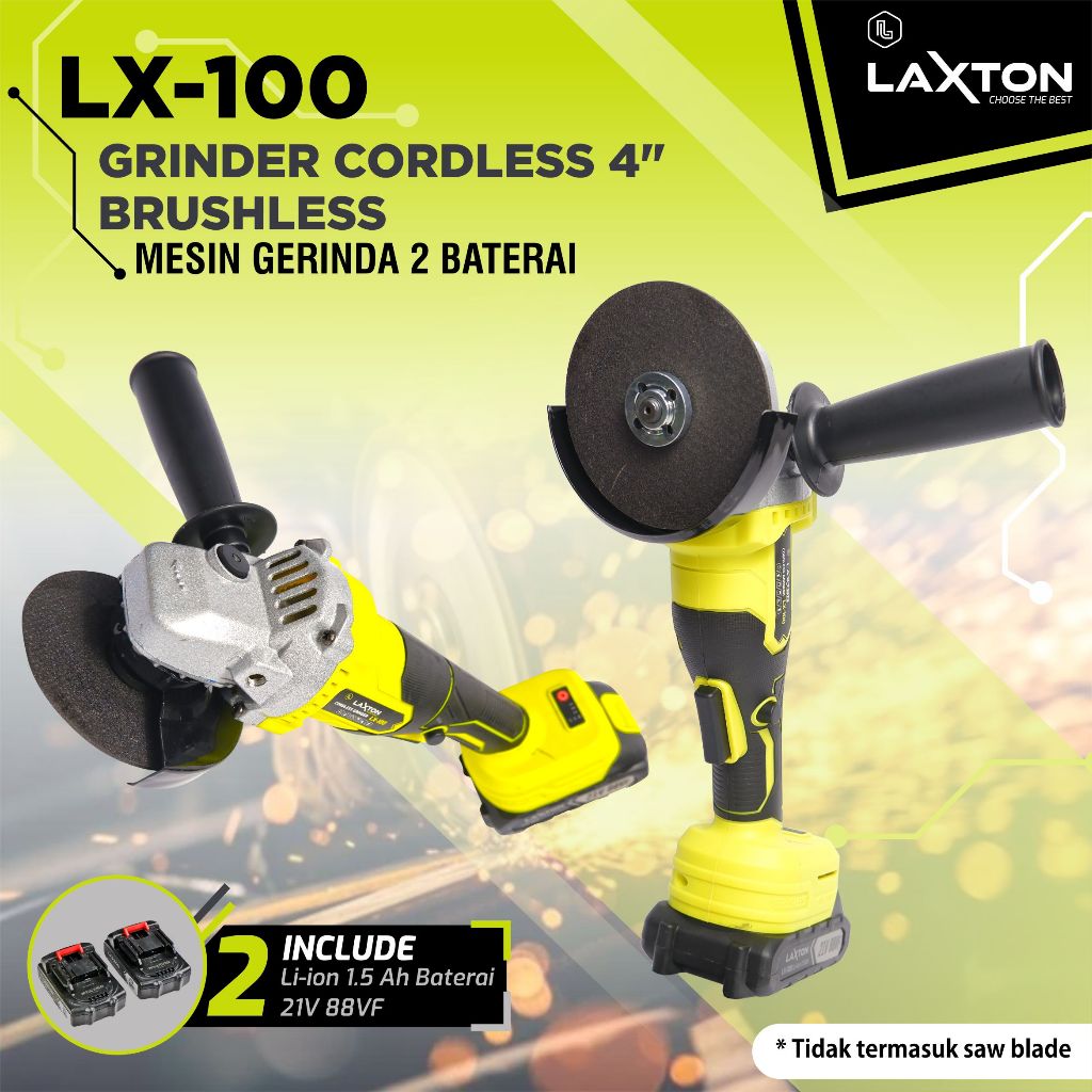 LAXTON gerinda tangan grinder cordless 4" 2 baterai LX-100