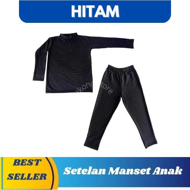 Setelan Manset Anak Perempuan Lengan Panjang 1–10 Tahun Hitam | Bahan Rayon Premium Adem & Lembut | 