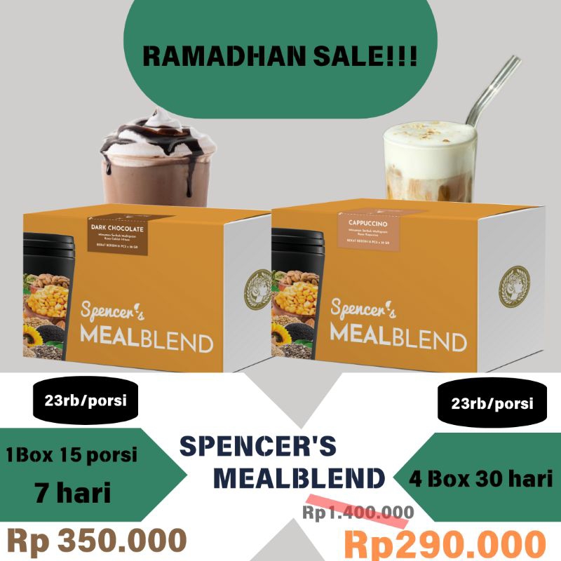 

PROMO SPESIAL SPENCER'S MEALBLEND 2 VARIAN RASA: CAPUCCINO DAN DACK CHOCOLATE (1Box 15 sachet)/(4Box 60 Sachet) aman dikonsumsi oleh ibu Menyusui dan penderita GERD