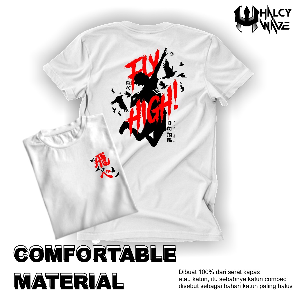 HLCYWVE |Kaos Disto Anime Haikyuu Hinata Shoyo Fly High-100% Dari Cotton 24s-Tshirt Anime Unisex