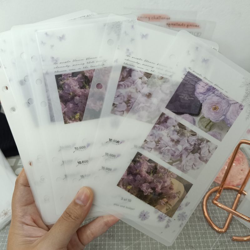 

Cash envelope savings purple flower aesthetic Matte size A6 | Amplop menabung laminasi matte size A6