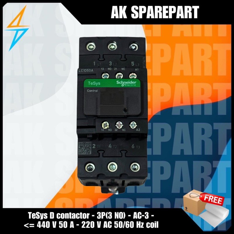 KONTAKTOR SCHNEIDER LC1D50AM7 50A 3P 50AMPER 3PAS 50AMPERE 3PHASE 3P 3POLE LC1D50 LC1D50A SNEIDER LI