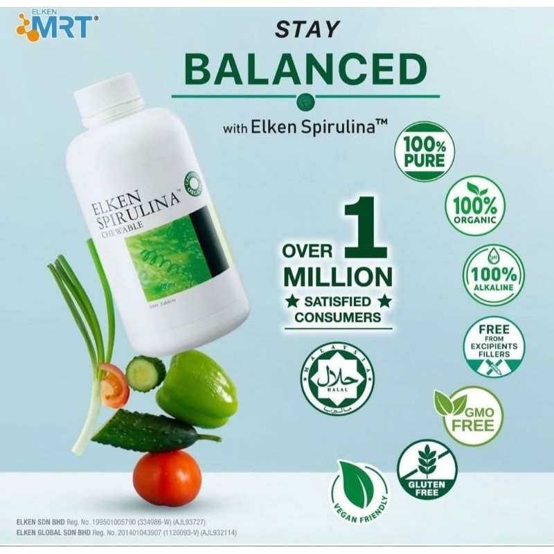 Elken Spirulina 650 Original 100% | Detox Racun Tubuh | Tingkatkan Imun | BPOM | Resmi