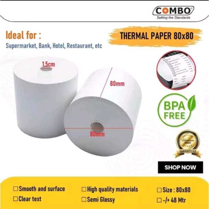 

Thermal paper combo polos UKURAN 80 X 80 / 80 X 50