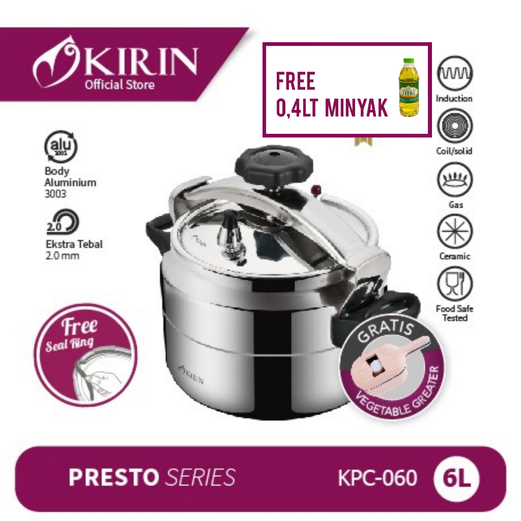 Panci Presto Induksi Kirin KCP 060 6 Liter Pressure Cooker Kirin 6 L