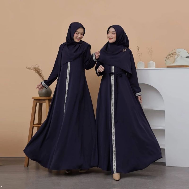 Gamis abaya Palestina Wolfis premium/Gamis Panjang Abaya Ful garis renda satu bahan jatuh dan Tebel/