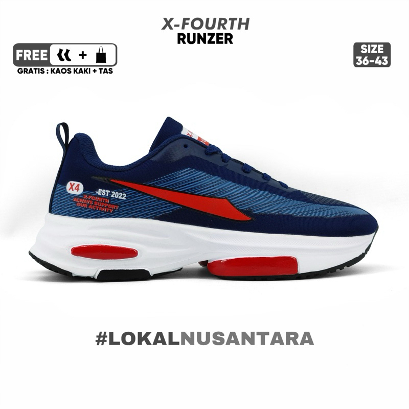 SEPATU OLAHRAGA PRIA DAN WANITA X-FOURTH RUNZER SEPATU LARI SENAM DAN GYM 2024 TERBARU WARNA NAVY ME