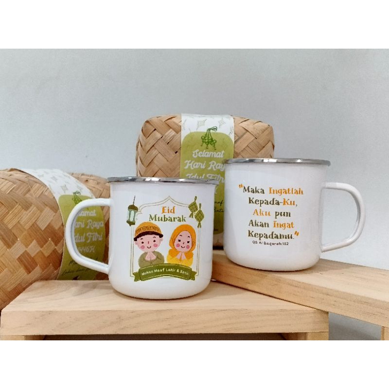 Mug / Gelas Custom Enamel Eid Mubarak Idul fitri series untuk hampers Lebaran