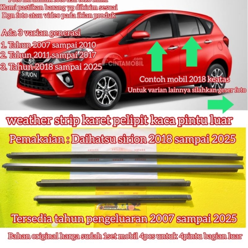 karet pelipit kaca pintu luar weather strip Daihatsu sirion original