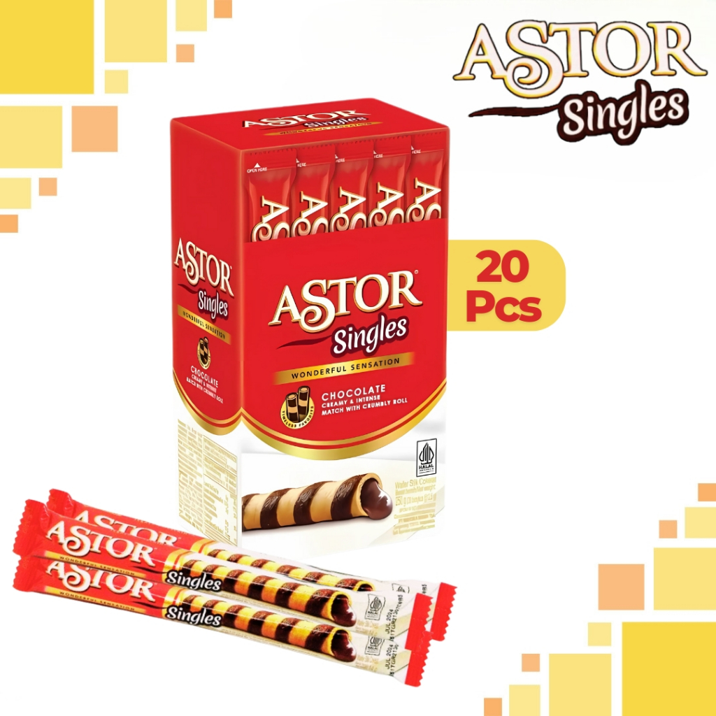 

Astor Singles Kemasan 1 box isi 20 Pcs Wafer Stik Coklat