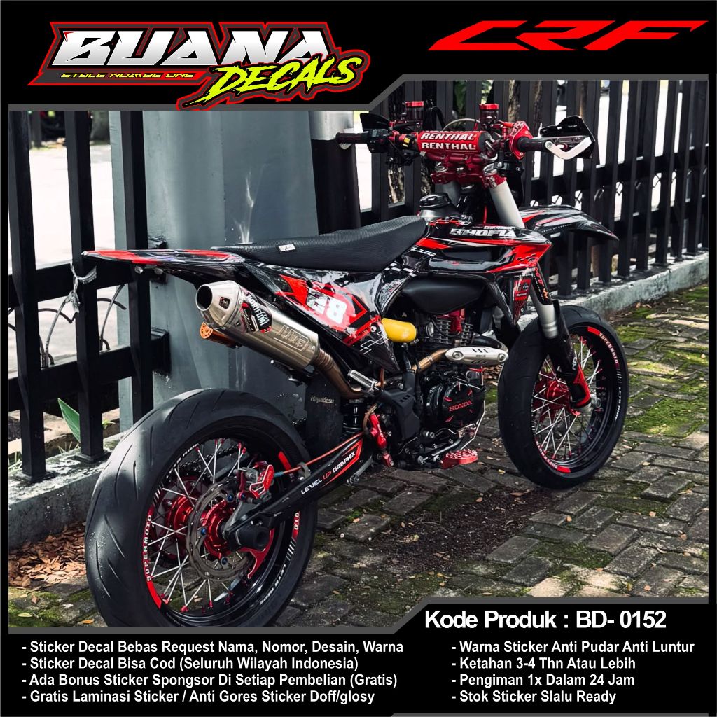 bd0152 decal sticker motor crf all series full body kombinasi crome silver (bisa request nama +angka