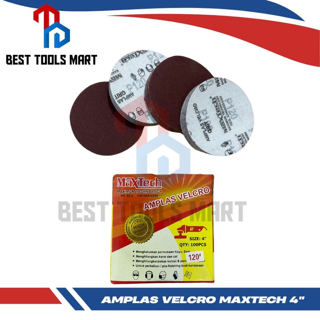 Amplas Bulat Gerinda Velcro 4" Grit 80 100 120 150 180 240 maxtech amplas velcro menghaluskan permuk