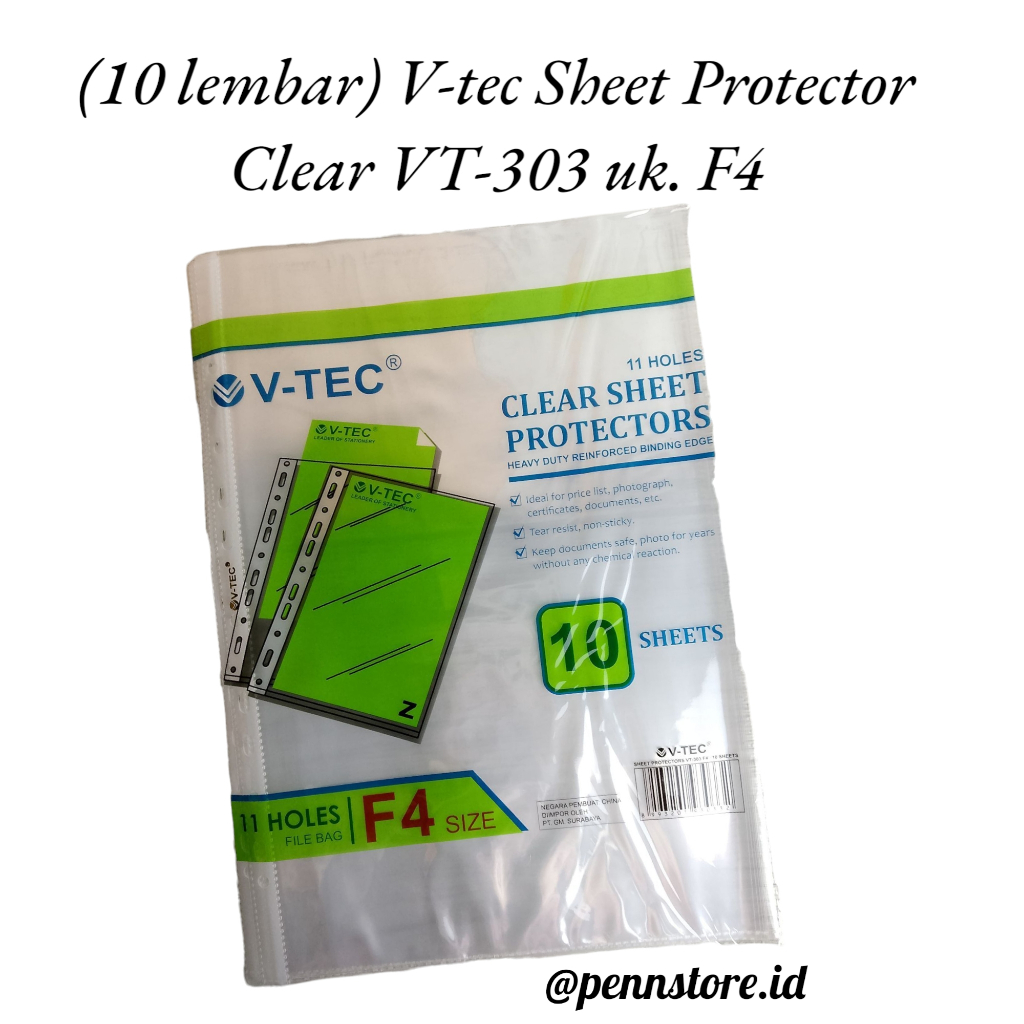 

(10 Lembar) V-Tec Sheet Protector Clear VT-303 Ukuran F4/Folio - Stationery