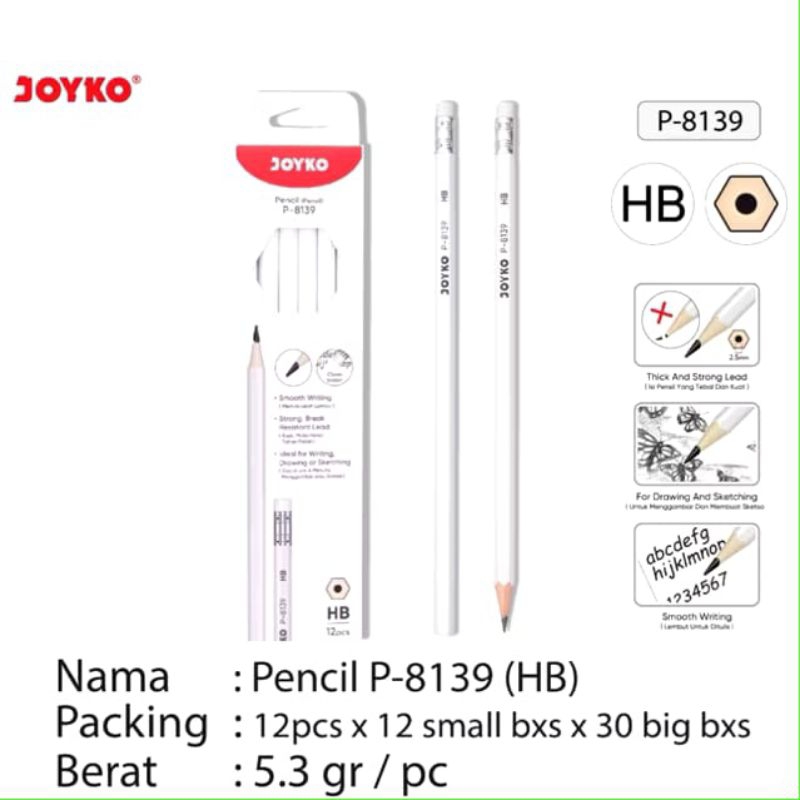 

FREE CUSTOM 1 NAMA Pensil 2B Joyko p-8138 1pack isi 12pc