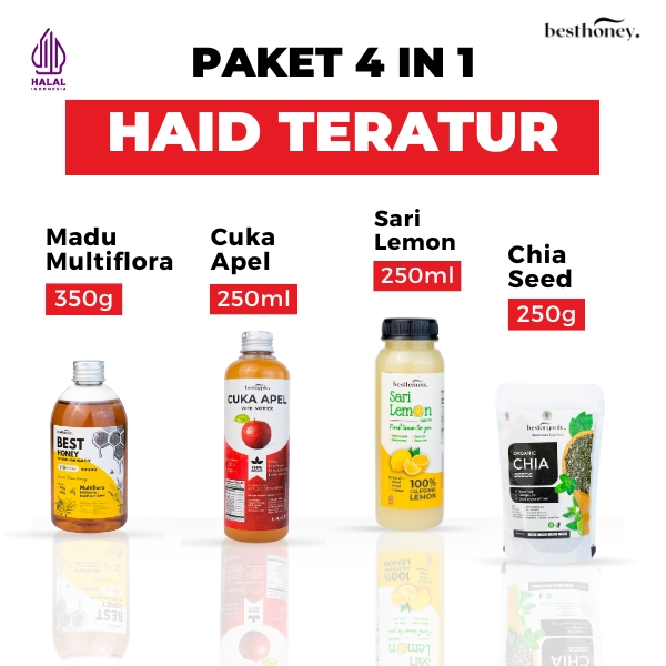 

Best Honey Paket 4in1 Haid Teratur Cuka Apel Madu Multiflora Sari Lemon Chia Seed Original 250ml