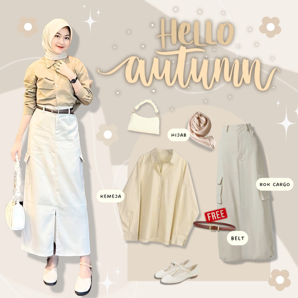 One Set Wanita Korean Style (Hijab + Kemeja + Rok) OOTD Anak Remaja Kekinian - LO05