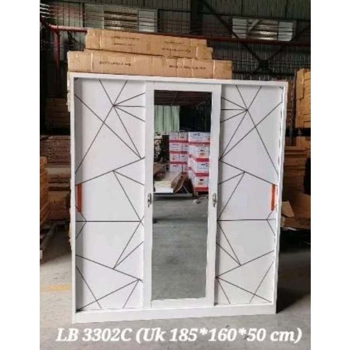 Lemari Baju Besi Sliding 3302C - Lemari Baju 3 Pintu - Lemari Baju Besi - Lemari sliding Baju Besi -