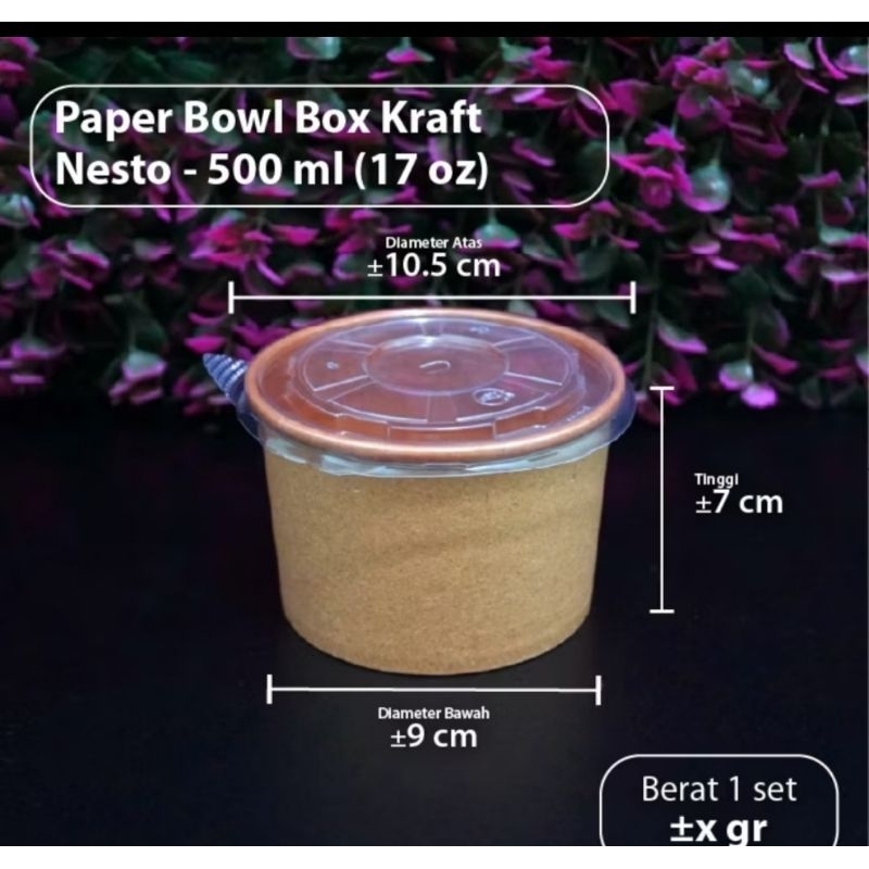 Paper bowl Coklat Kraft 500 ml + tutup