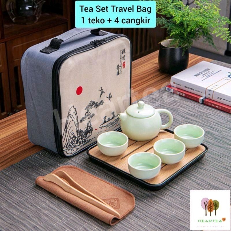 CHINESE TEA POT CERAMIC SET TRAVEL BAG / CANGKIR TEKO SET KERAMIK
