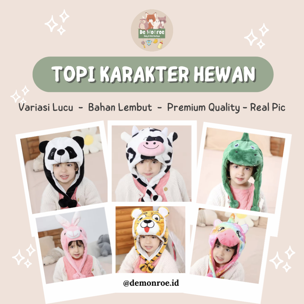 TOPI KARAKTER HEWAN-KIDS HAT KARAKTER-ANIMAL HAT-TOPI BLUDRU-TOPI MOTIF HEWAN-TOPI BONEKA-TOPI MURAH
