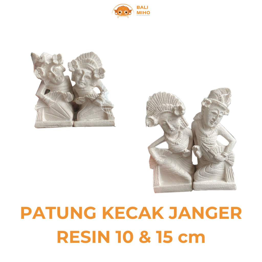 Patung Kecak Janger resin Berpasangan Batu Putih - Patung Kecak Janger Batu - Patung Penari Bali - P