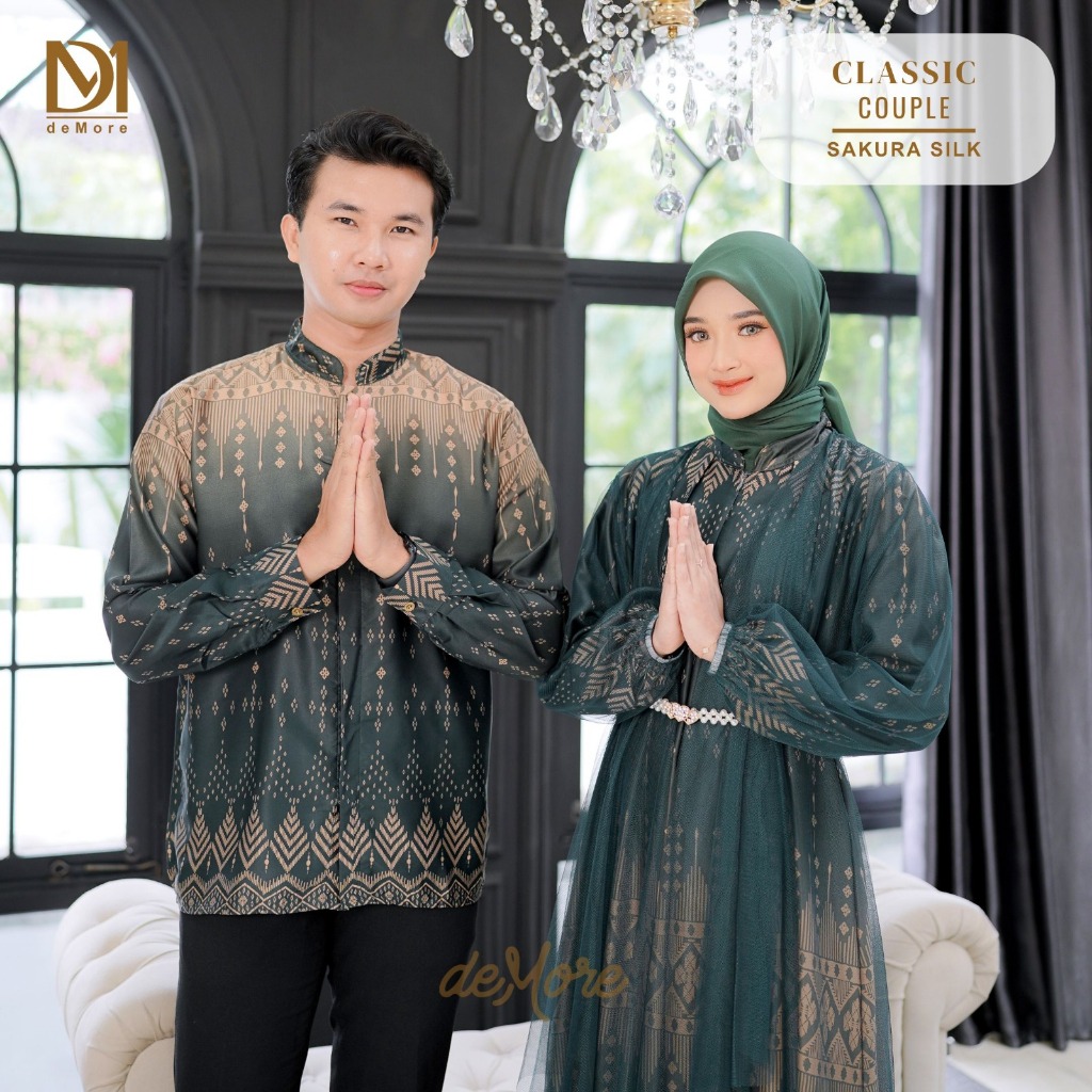 VL Demore - Classic Baju Couple Pasangan Lebaran Kekinian Gamis Koko Sakura Silk Motif Gradasi Mewah