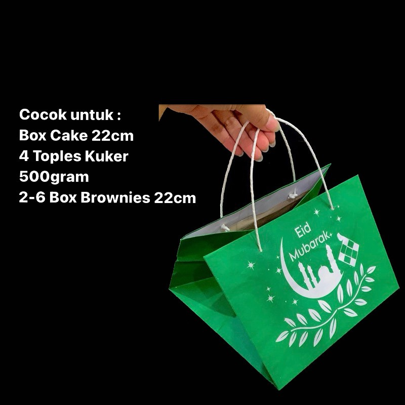 

( 5 pcs ) paperbag hijau karft motif masjid tas bingkisan hampers lebaran muat 4 toples kuker 500gram
