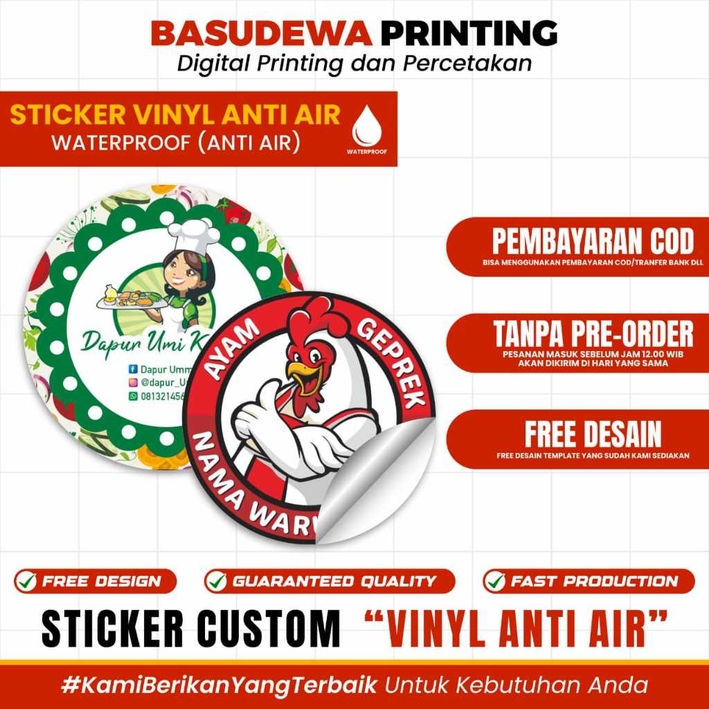 

Stiker Makanan Label Custom Anti Air VINYL PREMIUM | Cutting Kisscut