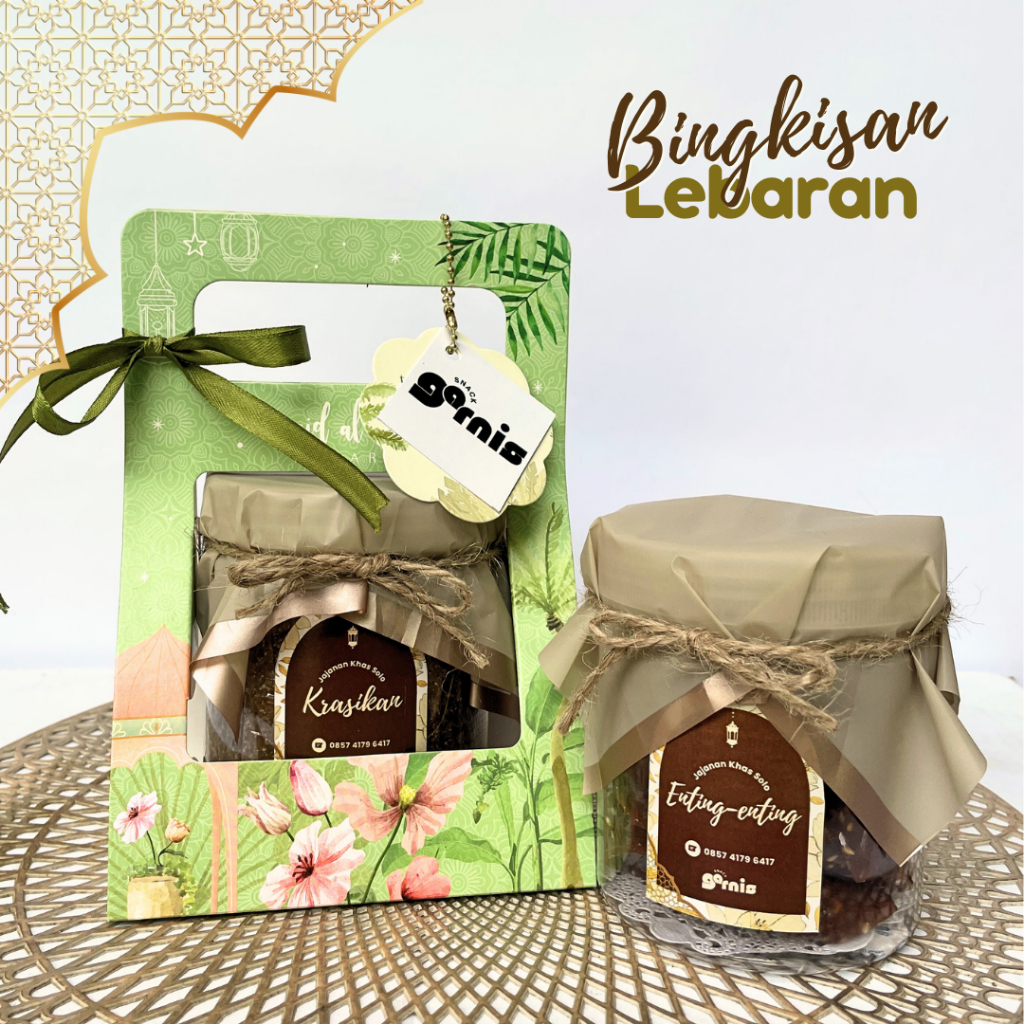 

Bingkisan Lebaran Murah Hampers Box Unik Toples 600ML dan Hangtag Isi Makanan Khas Solo