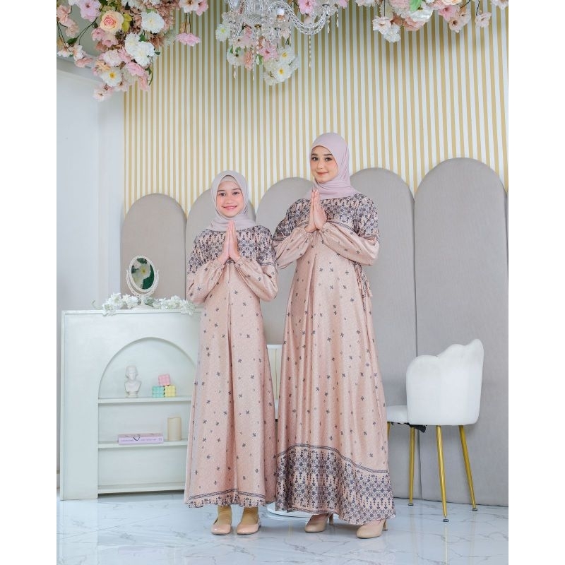 Couple Dress Bahan Silk Premium Set Pasangan Atasan kemeja | Gamis Motif Elegan silk Premium Gamis C