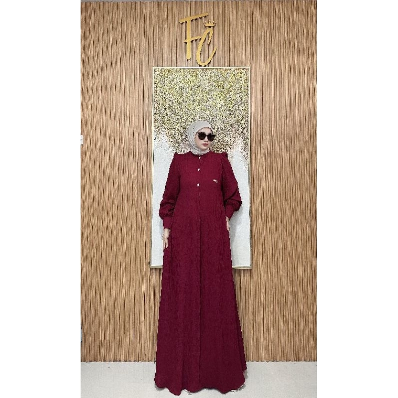 GAMIS POLOS LINA DRESS BAHAN LINEN BROWN BY FAJAR COLL