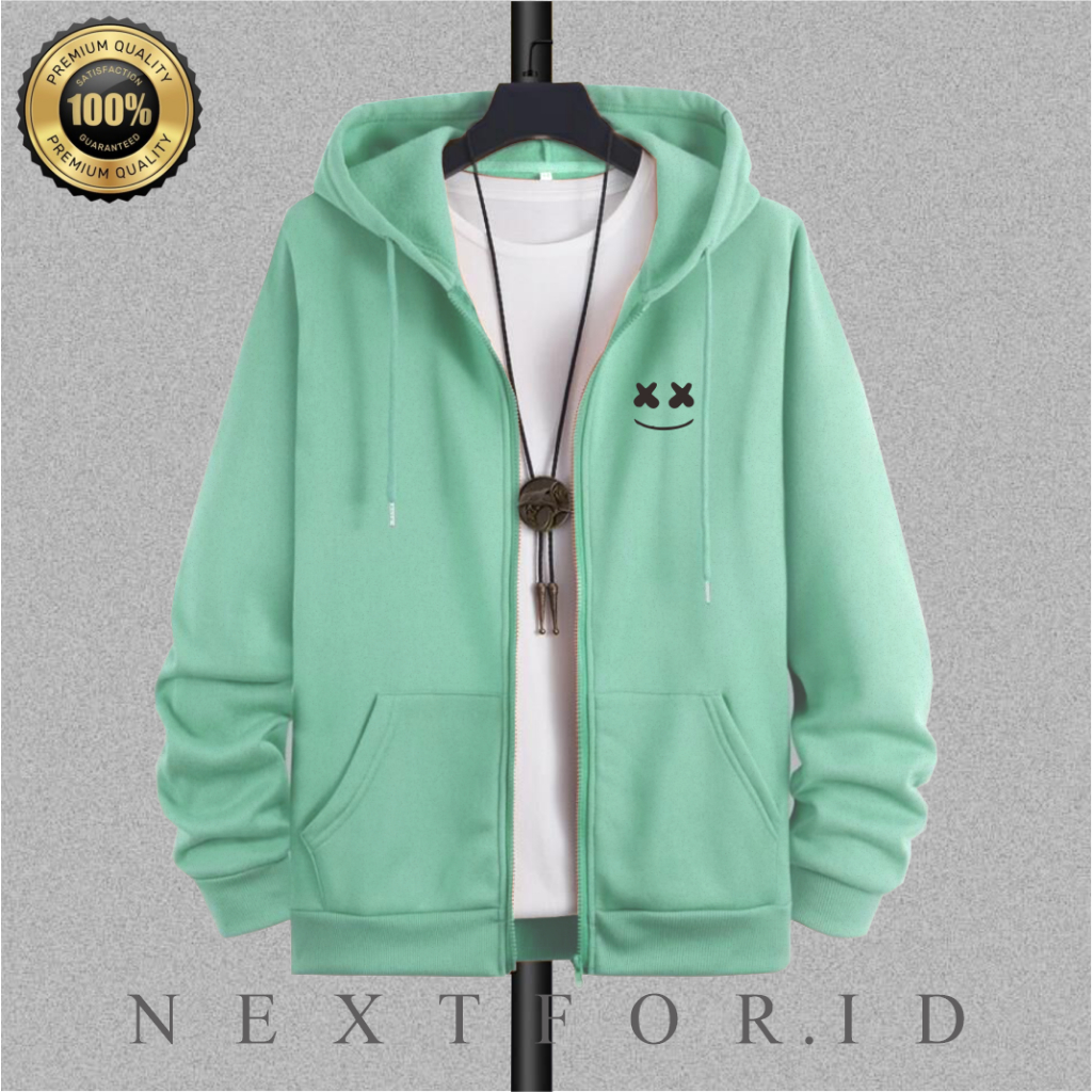 SMILE Sweater Zipper Pria Wanita Bahan Kain Tebal 280gsm Sweater  Premium - NXF1
