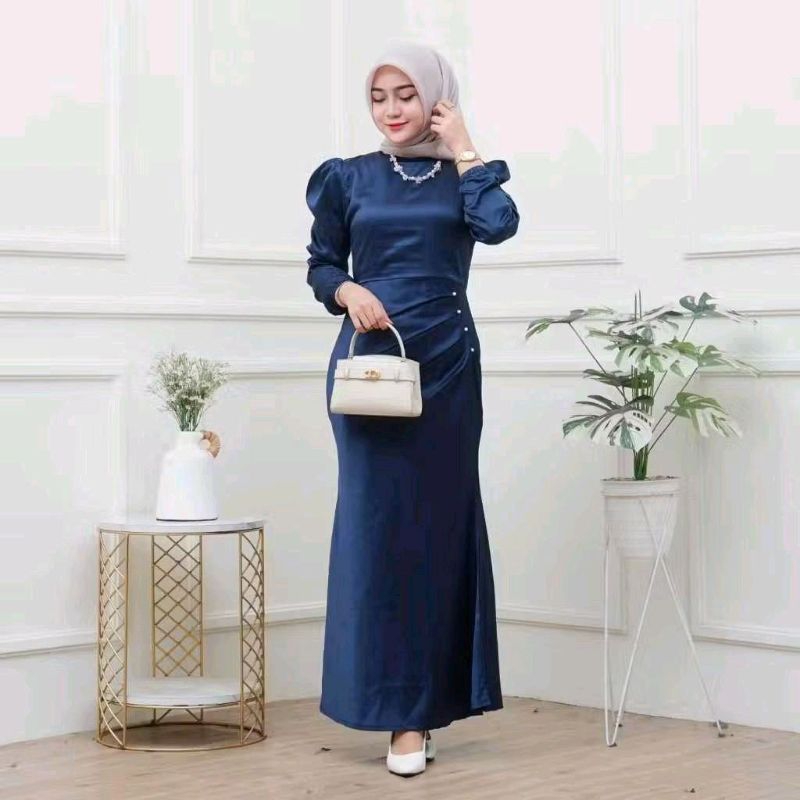 Dress Elora satin premium,busana muslimah buat/kondangan, pesta, Lamaran