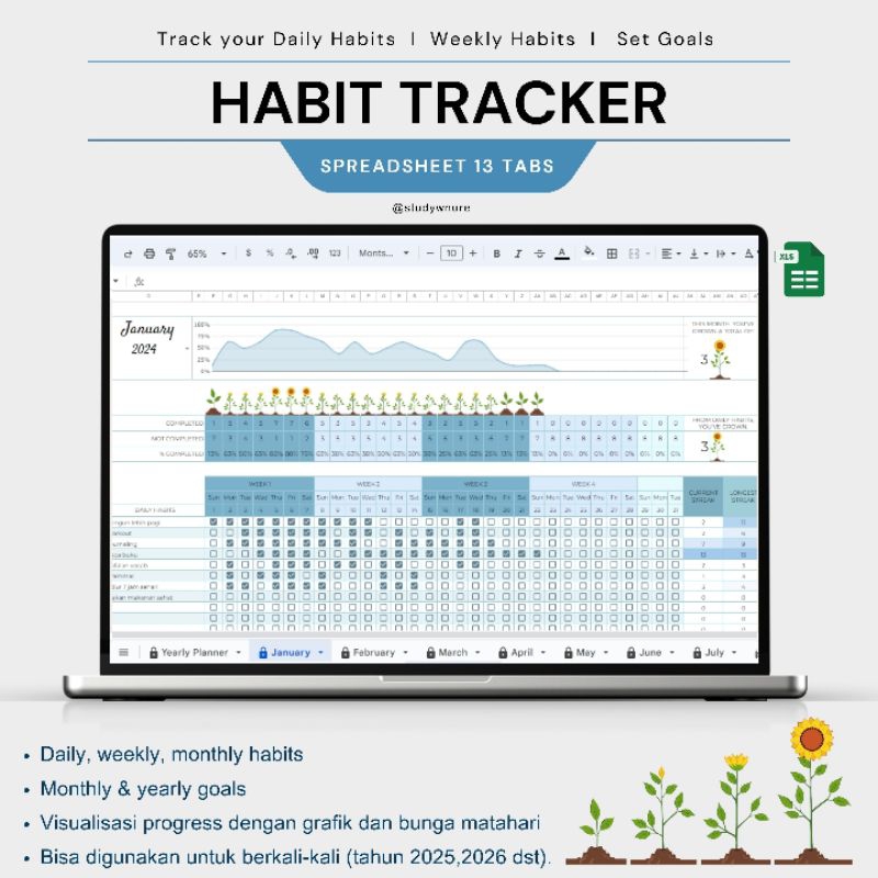 

Habit Tracker Spreadsheet Digital Planner Monthly Planner Weekly Planner Life Plan Calender Planner