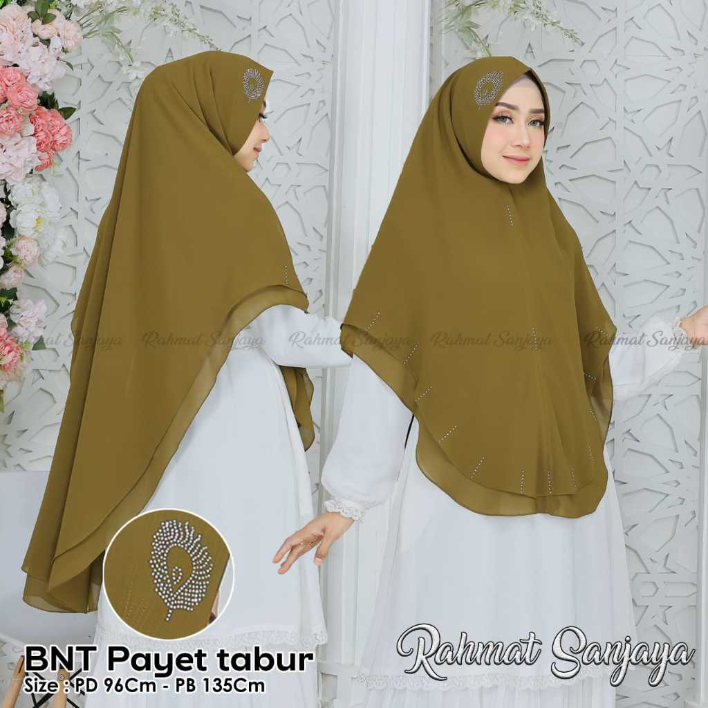 KHIMAR BNT PAYET TABUR MUTIARA SAWAROSK 2 LAYAR OVAL JUMBO SYAR'I BAHAN SERUTY BABY DOLL