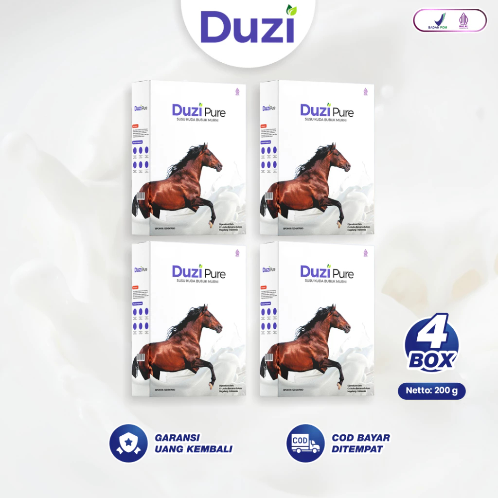 

Duzi Pure - Susu Kuda Asli Bubuk Herbal 100% Paket 4 Box