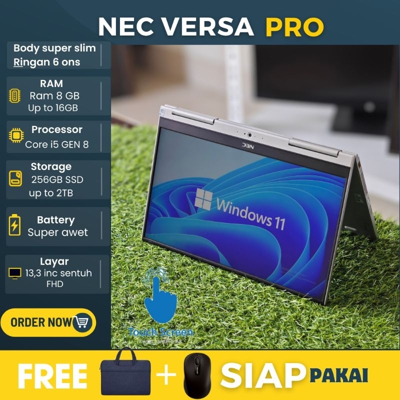 Laptop Nec Versapro i5 gen 8 ram 8GB SSD 256GB Touch FHD flip 360° win 11  - siap pakai