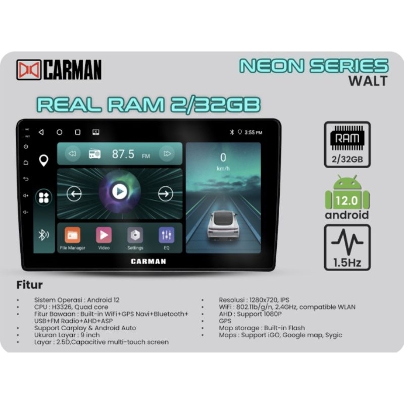 Android Mobil 9" Carman Neon Ram 2/32GB new