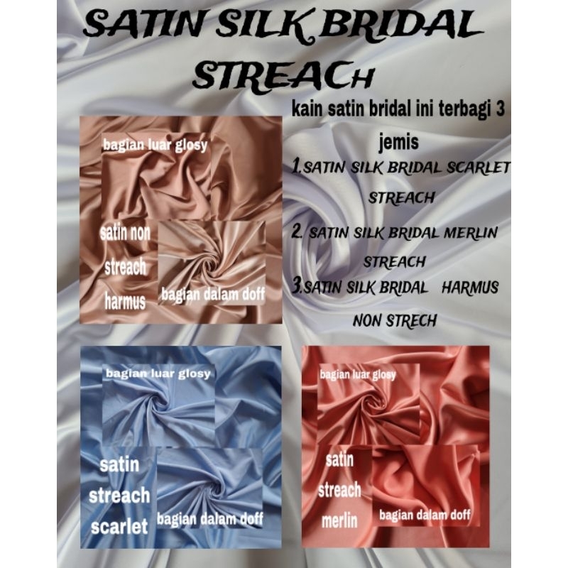 kain satin silk bridal tebal jenis, merlin,harmus,scarlet (kualitas di atas kain roberto)