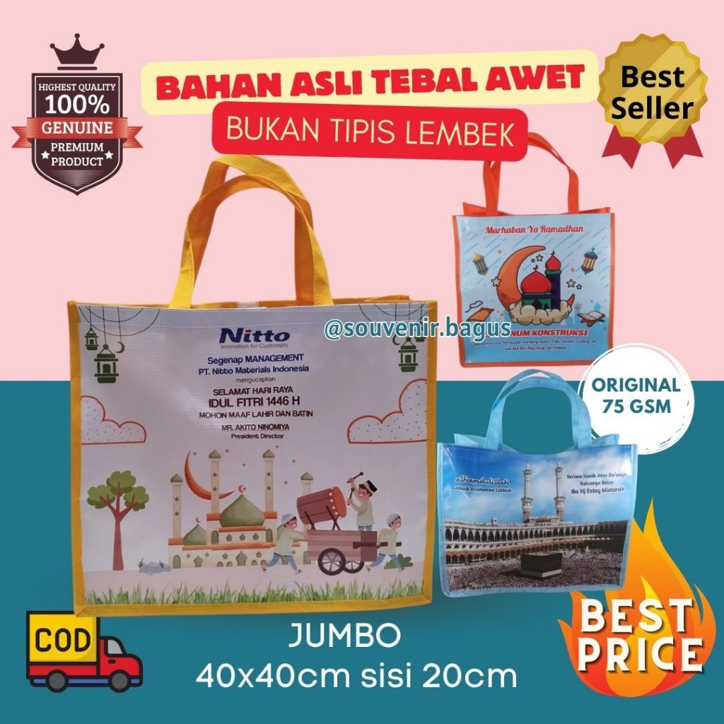 

Tas Souvenir Hantaran JUMBO Lebaran Promosi imlek Haji Umroh Idul Fitri Natal Paskah Ultah JUMBO Custom Tas Souvenir 40*40*20cm Ter Murah